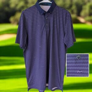 Greyson Performance Golf Men's M Squiggle Wave Polo Shirt Purple Navy Blue Peru